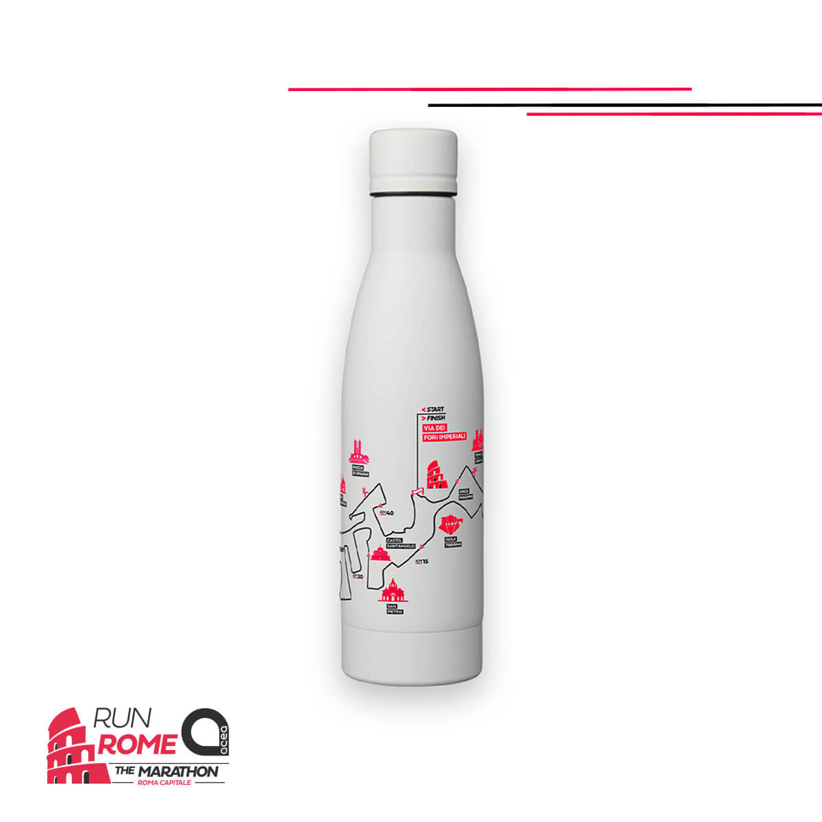 Insulated Water Bottle - White with "Route" design